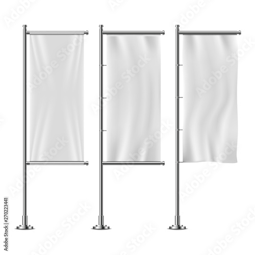 White vertical banner flags set, isolated on white background.