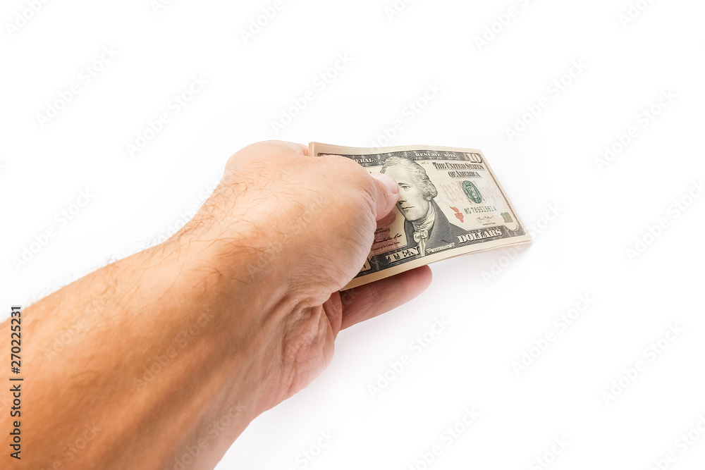 Business Money dollars in the hands on a white background Business Money dollars in the hands on a white background