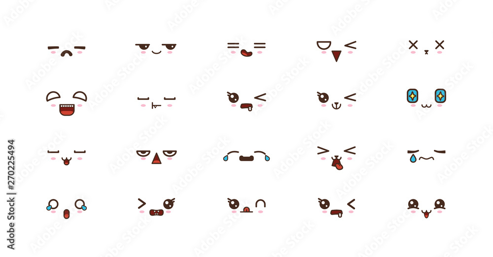 Kawaii cute faces smile emoticons. Japanese emoji Kawaii cute faces smile emoticons. Japanese emoji