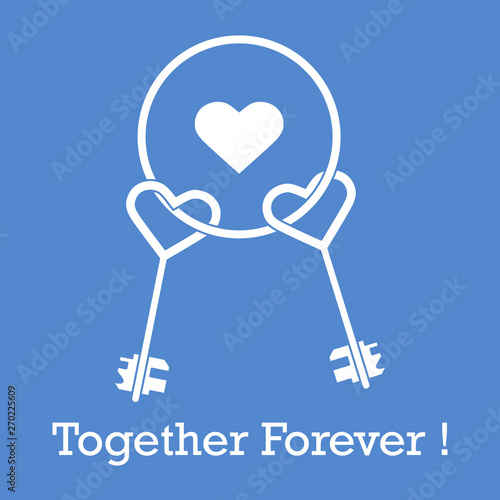 Keys in heart shape and the words together forever