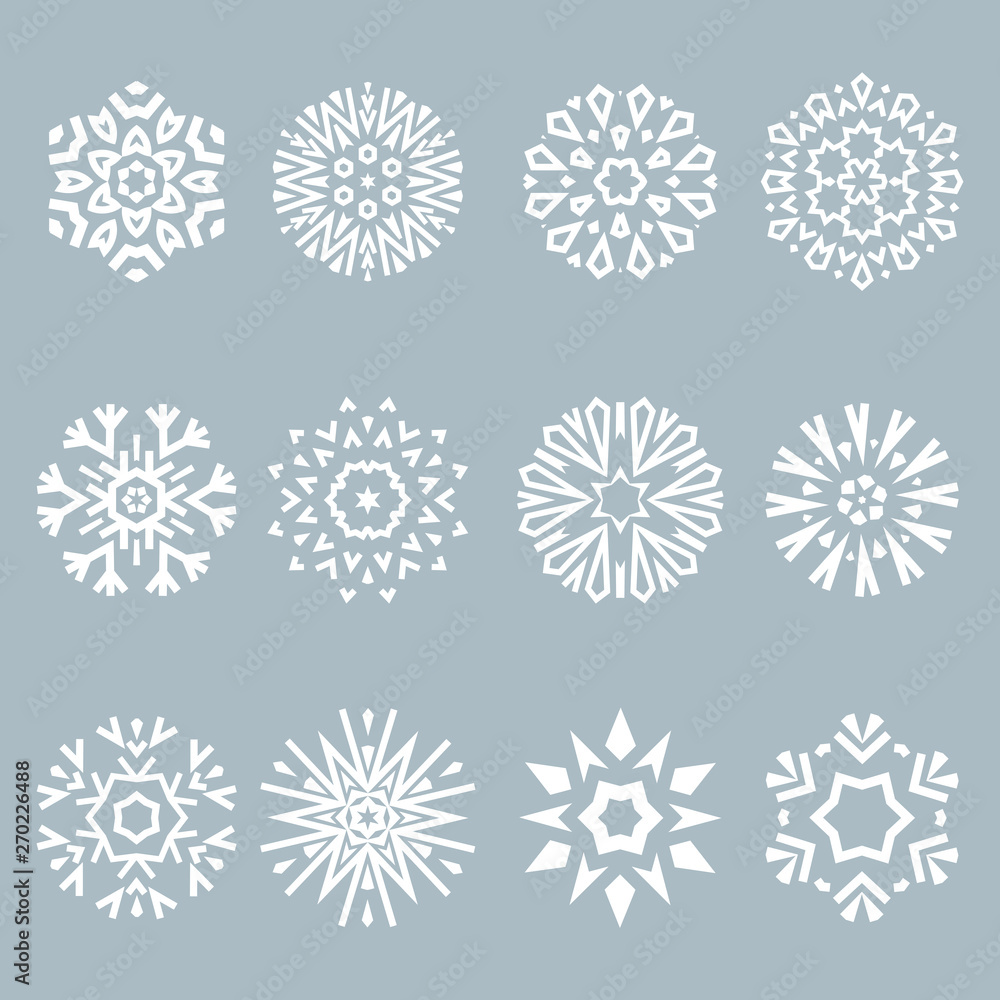 Snowflakes icon collection. Graphic modern blue ornament.