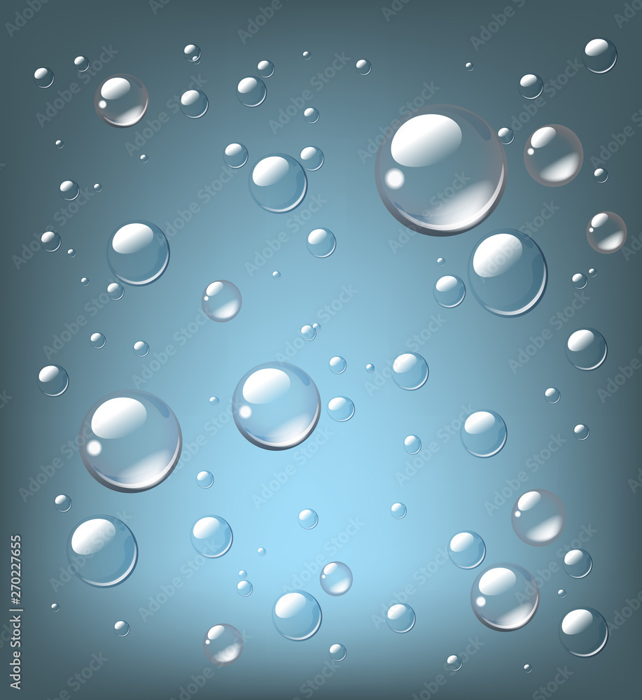 Transparent vector realistic water drops on light (dark) background