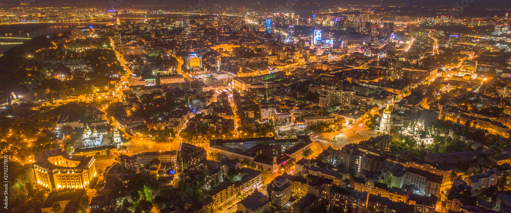 Naklejka premium Night city of Kiev, Ukraine. Panoramic aerial view