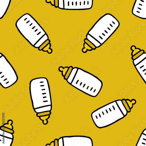 baby nipple bottle seamless doodle pattern illustration