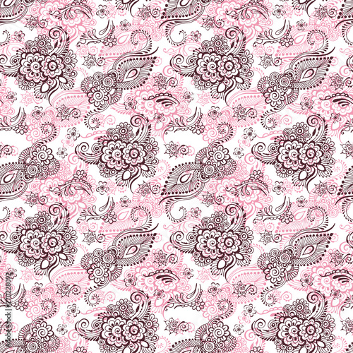 Seamless background with florid ornamentation. Floral patterns in the style of Indian Mehndi.