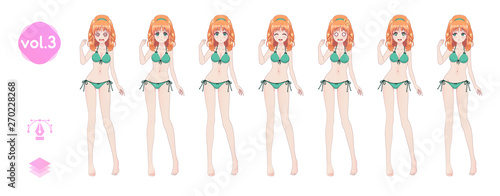 Anime manga girl. In a summer bikini swimsuit
