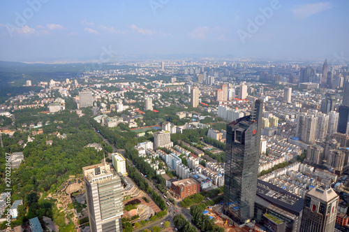 Aerial view of Nanjing Modern City Skyline Xinjiekou  South   viewed from Zifeng Tower in Gulou  Nanjing  Jiangsu Province  China.