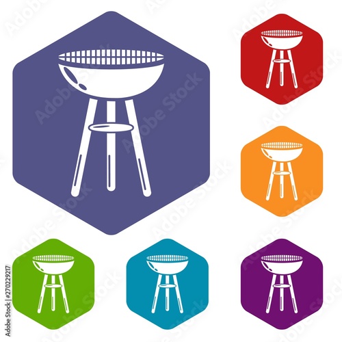 Barbecue icons vector colorful hexahedron set collection isolated on white
