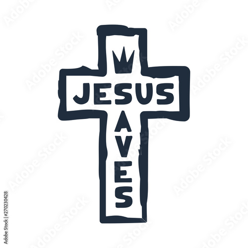 Jesus saves religious lettering brush illustration art design for Christian Bible church t-shirt, print, postcard