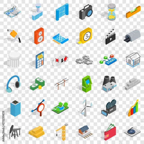 Technical icons set. Isometric style of 36 technical vector icons for web for any design