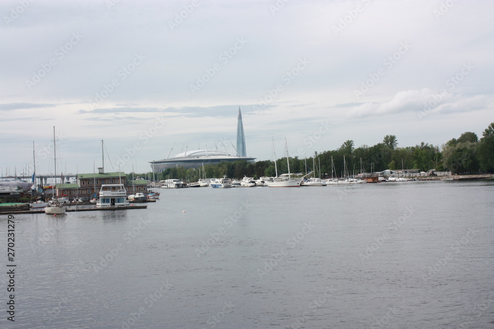  view of the Neva river and yacht club in St. Petersburg   