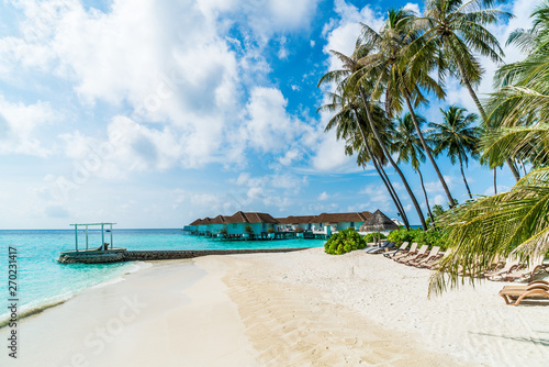Fototapeta Naklejka Na Ścianę i Meble -  tropical Maldives resort hotel and island with beach and sea for holiday vacation concept