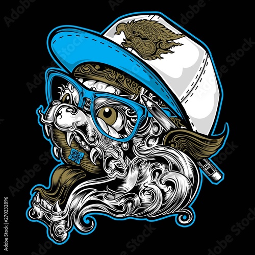 Monkey Nerd  glasses snapback pencil hanuman monkey thailand;Monster;illustrations ;vector