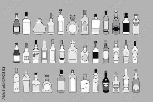 vector Alcohol bottles line icons set. illustration drinks. Object for advertising and web