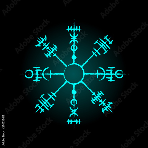 Light blue ancient viking circle symbol isolated on black