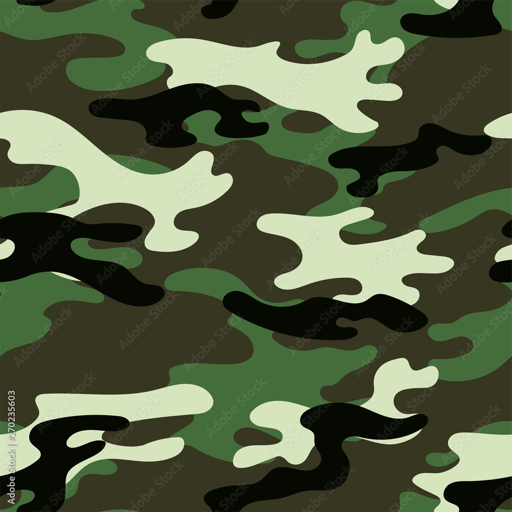 Fototapeta premium Military camouflage seamless pattern. Khaki texture. Trendy background. Abstract color vector illustration. For design wallpaper, wrapping paper, fabric.