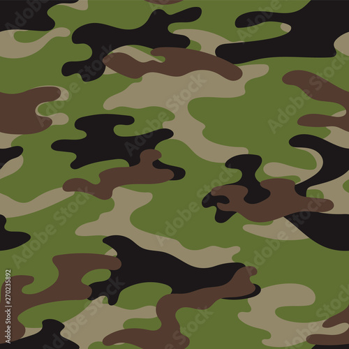 Military camouflage seamless pattern. Khaki texture. Trendy background. Abstract color vector illustration. For design wallpaper, wrapping paper, fabric.