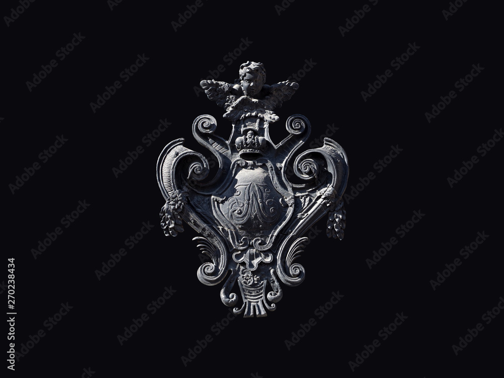 Architectural element isolated on a black background. Fragment of the facade of the Church of the Order of Saint Anne Architectural element isolated on a black background. Fragment of the facade of the Church of the Order of Saint Anne