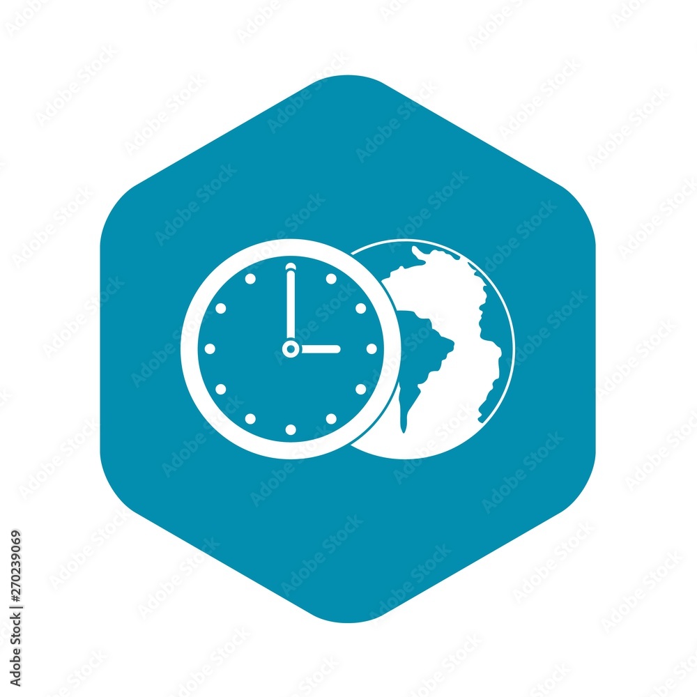 World planet with watch icon. Simple illustration of world planet with watch vector icon for web World planet with watch icon. Simple illustration of world planet with watch vector icon for web