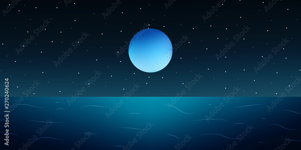 Planet in space and the ocean. Adventure in the universe. Trendy style. Colorful vector illustration design.