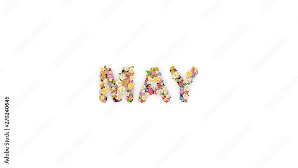 Floral calendar month text animation, May. Floral calendar month text animation, May.