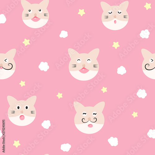 cat, cloud and star, cute baby adorable seamless pattern, pajamas concept for childhood background texture vector