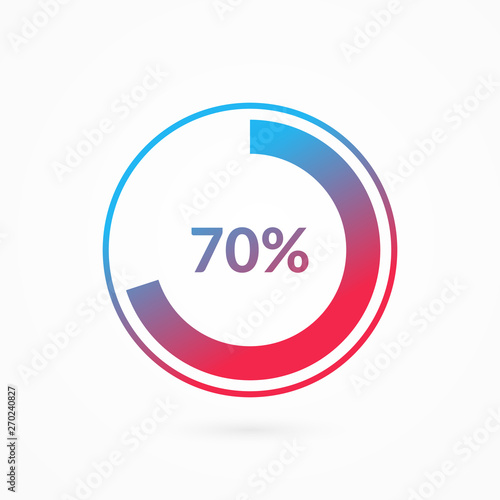 70 percent blue and red gradient pie chart sign. Percentage vector infographic symbol. Circle diagram isolated, illustration for business, download, web icon, design