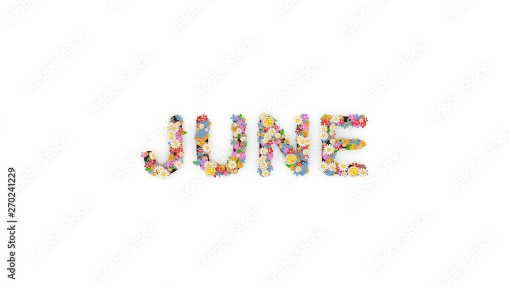 Floral calendar month text animation, June. Floral calendar month text animation, June.