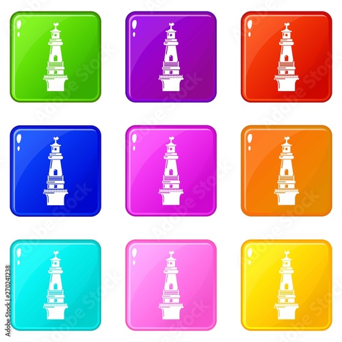 Sea beacon icons set 9 color collection isolated on white for any design