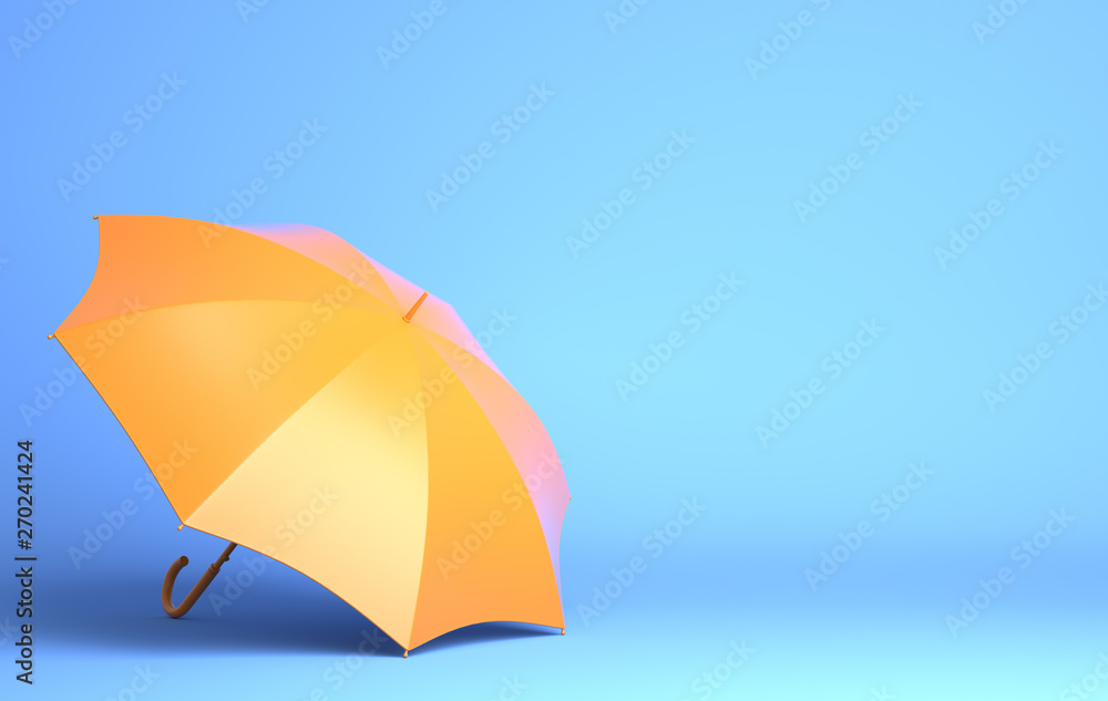 Yellow umbrella on blue background