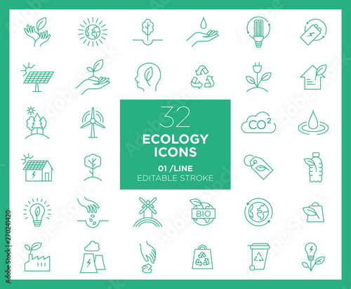 Set of Ecology icons in line
