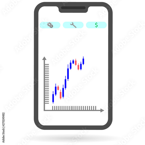 flat icon of smartphone with trading graphs on the screen