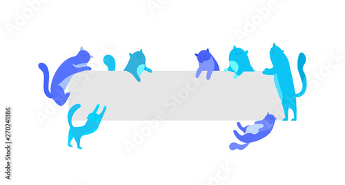 Cute cats holding blank banner. Happy cute kitten. Cartoon style vector illustration