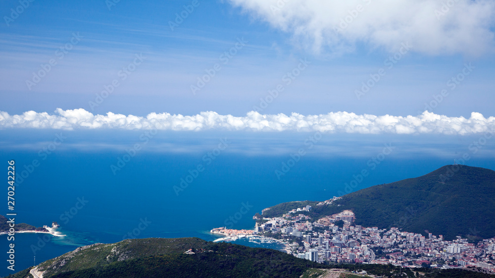 Obraz premium City on the sea of Budva, Montenegro. Views from the air. 