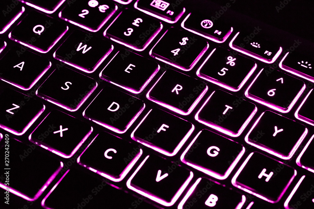 Purple light colour black keyboard