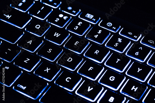 Blue light colour black keyboard