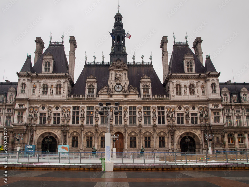 Paris, France, February 22, 2013:  Paris City Hall (Hotel de Ville) taken in winter during a cloudy noon. The city hall hosts the Paris government .
