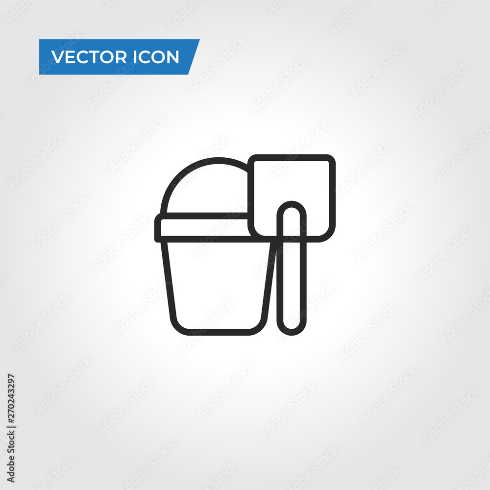 Sand bucket and shovel vector icon Sand bucket and shovel vector icon