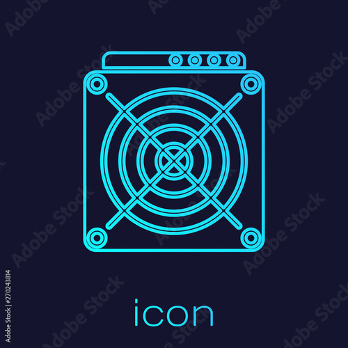 Turquoise ASIC Miner line icon isolated on blue background. Cryptocurrency mining equipment and hardware. Application specific integrated circuit. Vector Illustration