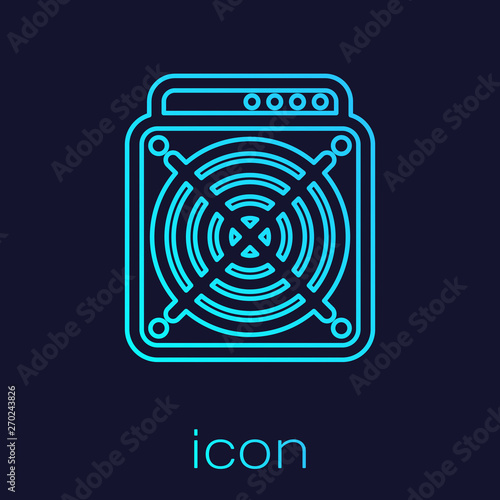 Turquoise ASIC Miner line icon isolated on blue background. Cryptocurrency mining equipment and hardware. Application specific integrated circuit. Vector Illustration