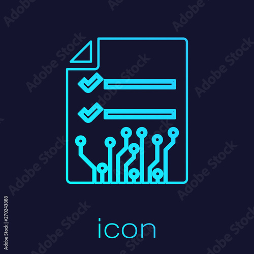 Turquoise Smart contract line icon isolated on blue background. Blockchain technology, cryptocurrency mining, bitcoin, altcoins, digital money market. Vector Illustration