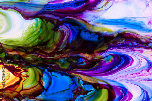 Watercolor and acrylic abstract. Colorful background. Mix, splashes and drawings of colors: blue, red, green, yellow, brown, white background