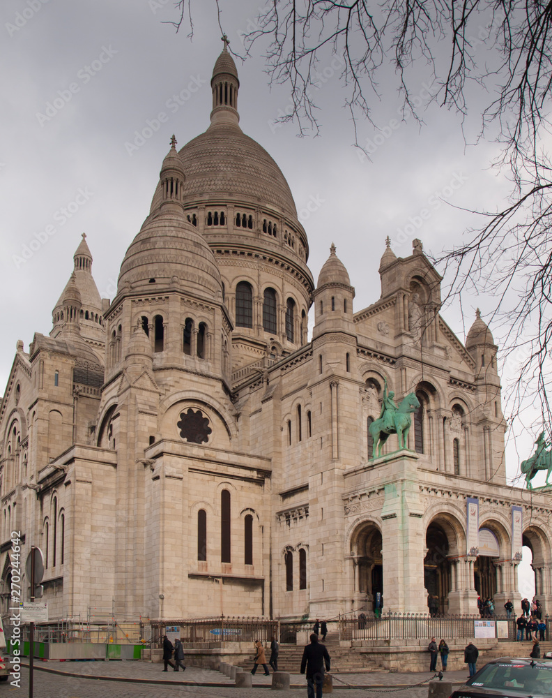 The Sacred Heart Basilica on the Montmartre hill in Paris in France