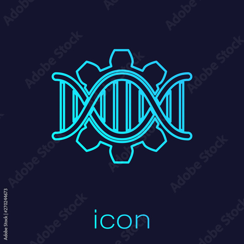 Turquoise Genetic engineering line icon isolated on blue background. DNA analysis, genetics testing, cloning, paternity testing. Vector Illustration
