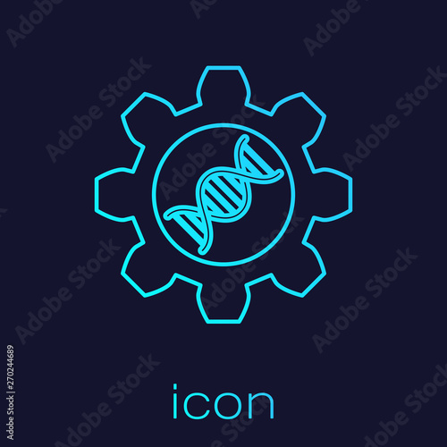 Turquoise Genetic engineering line icon isolated on blue background. DNA analysis, genetics testing, cloning, paternity testing. Vector Illustration