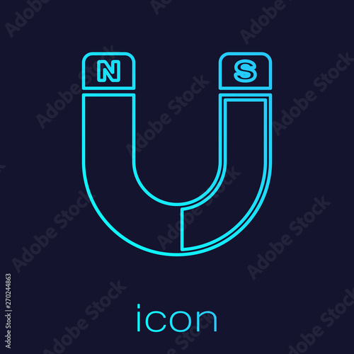 Turquoise Magnet line icon isolated on blue background. Horseshoe magnet, magnetism, magnetize, attraction sign. Vector Illustration