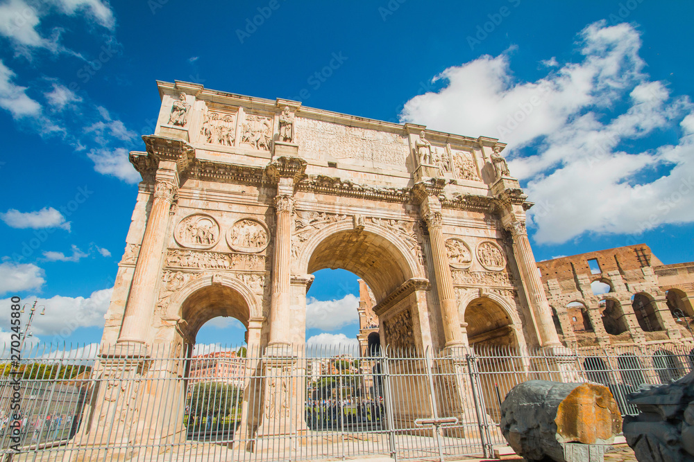 Arch of Roman emperor Constantine, between Colosseum and Forum Romanum, Rome, Lazio, Italy, tourist attraction and historic heritage
