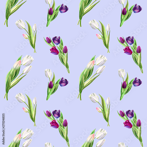 Wallpaper Mural Seamless  pattern from black and white tulips. Floral collection. Marker drawing. Watercolor painting. Flower composition of design elements. Greeting card. Painted background. Hand drawn illustration Torontodigital.ca