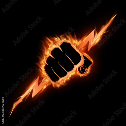 The burning fist squeezes a lightning