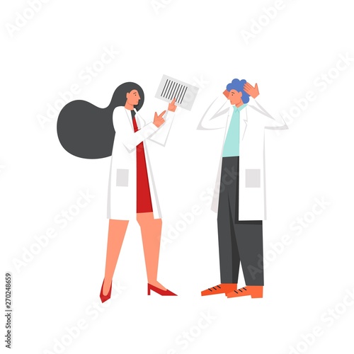 Two doctors discussion, vector flat style design illustration
